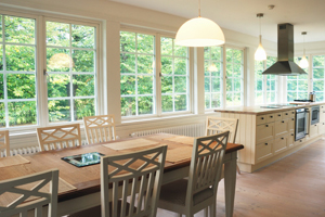 Energy-efficient fiberglass windows in kitchen